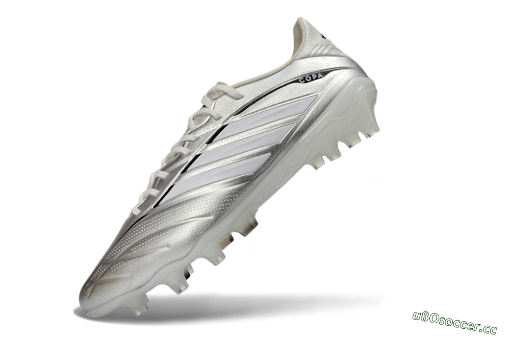 Men's Adidas Copa Pure 4 Elite FG Firm Ground Low-Tops Football Boots - Silver/Metallic Gray/White 5