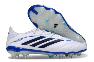 Men's Adidas Copa Pure 4 Elite FG Firm Ground Low-Tops Football Boots - White/Navy Blue/Light Blue