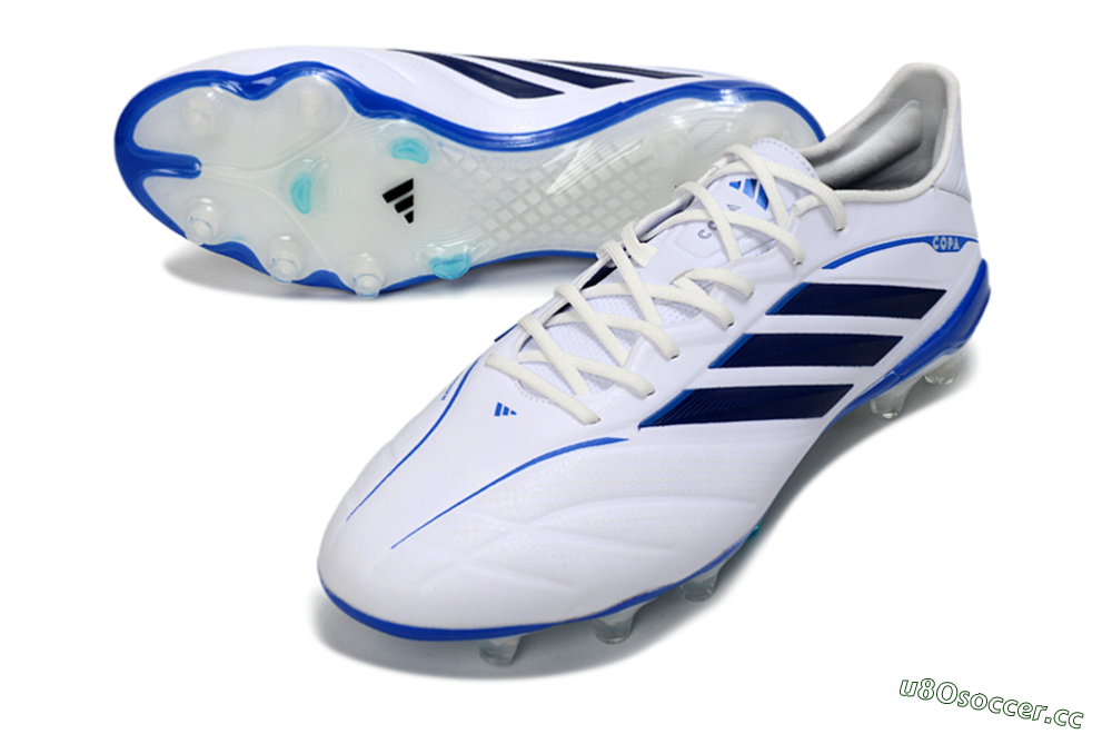 Men's Adidas Copa Pure 4 Elite FG Firm Ground Low-Tops Football Boots - White/Navy Blue/Light Blue 3