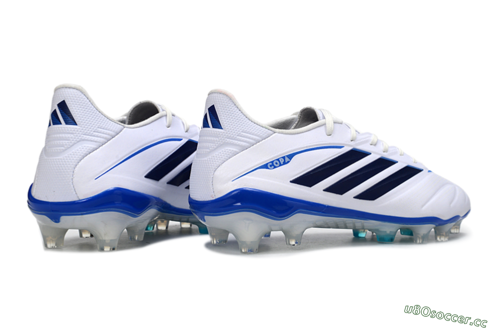 Men's Adidas Copa Pure 4 Elite FG Firm Ground Low-Tops Football Boots - White/Navy Blue/Light Blue 6