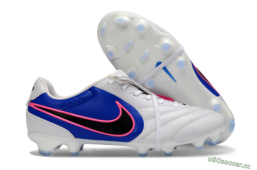 Men's Nike Tiempo Legend SE FG Firm Ground Low-Tops Football Boots - White/Electric Blue/Hot Pink 2