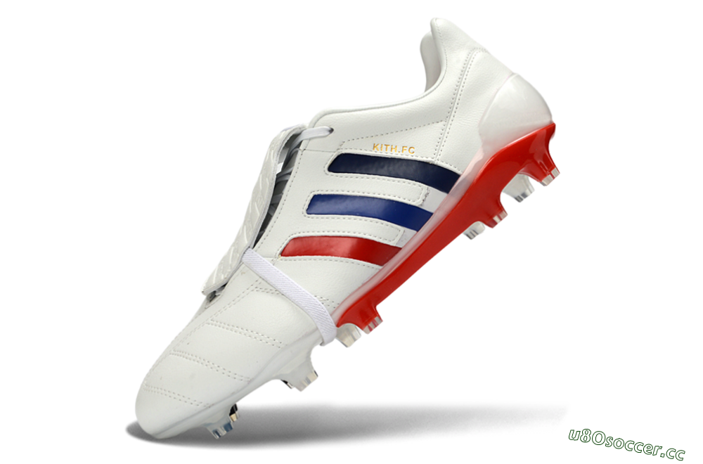 Men's Adidas Predator 26 Elite Fold-Over Tongue FG Firm Ground Low-Tops Football Boots - White/Royal Blue/Fiery Red 5