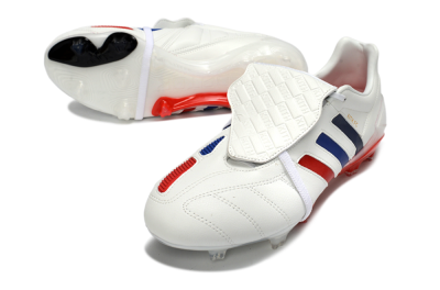 Men's Adidas Predator 26 Elite Fold-Over Tongue FG Firm Ground Low-Tops Football Boots - White/Royal Blue/Fiery Red