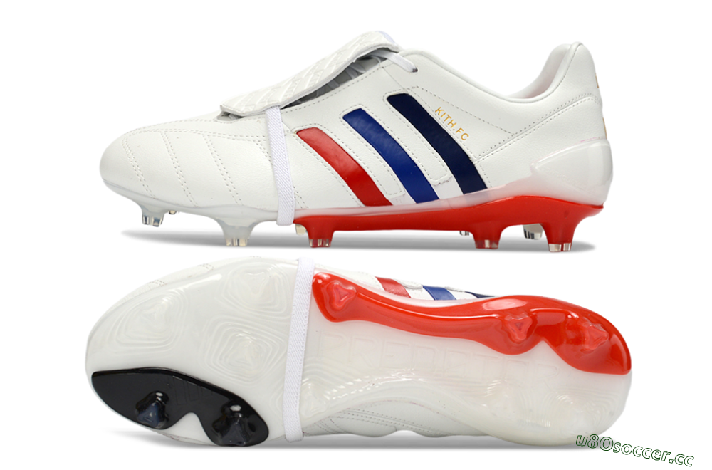 Men's Adidas Predator 26 Elite Fold-Over Tongue FG Firm Ground Low-Tops Football Boots - White/Royal Blue/Fiery Red 1