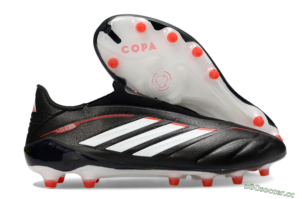 Men's Adidas Copa Pure 4 Elite Laceless FG Firm Ground Low-Tops Football Boots - Black/Bright Red/White 2