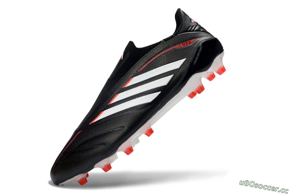 Men's Adidas Copa Pure 4 Elite Laceless FG Firm Ground Low-Tops Football Boots - Black/Bright Red/White 5