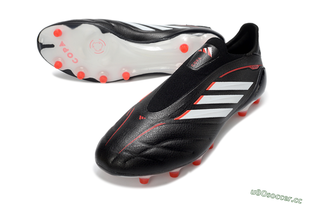 Men's Adidas Copa Pure 4 Elite Laceless FG Firm Ground Low-Tops Football Boots - Black/Bright Red/White 3