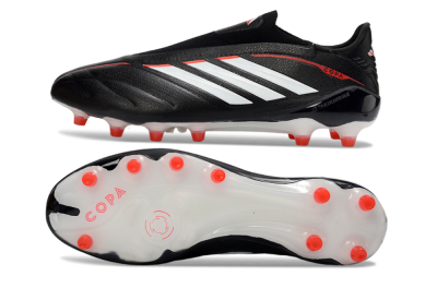 Men's Adidas Copa Pure 4 Elite Laceless FG Firm Ground Low-Tops Football Boots - Black/Bright Red/White