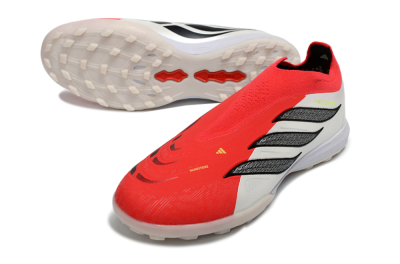 Men's Adidas Predator 26 Elite Laceless TF Artificial Turf Low-Tops Football Shoes - Red/Electric Red/Classic White