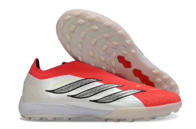 Men's Adidas Predator 26 Elite Laceless TF Artificial Turf Low-Tops Football Shoes - Red/Electric Red/Classic White