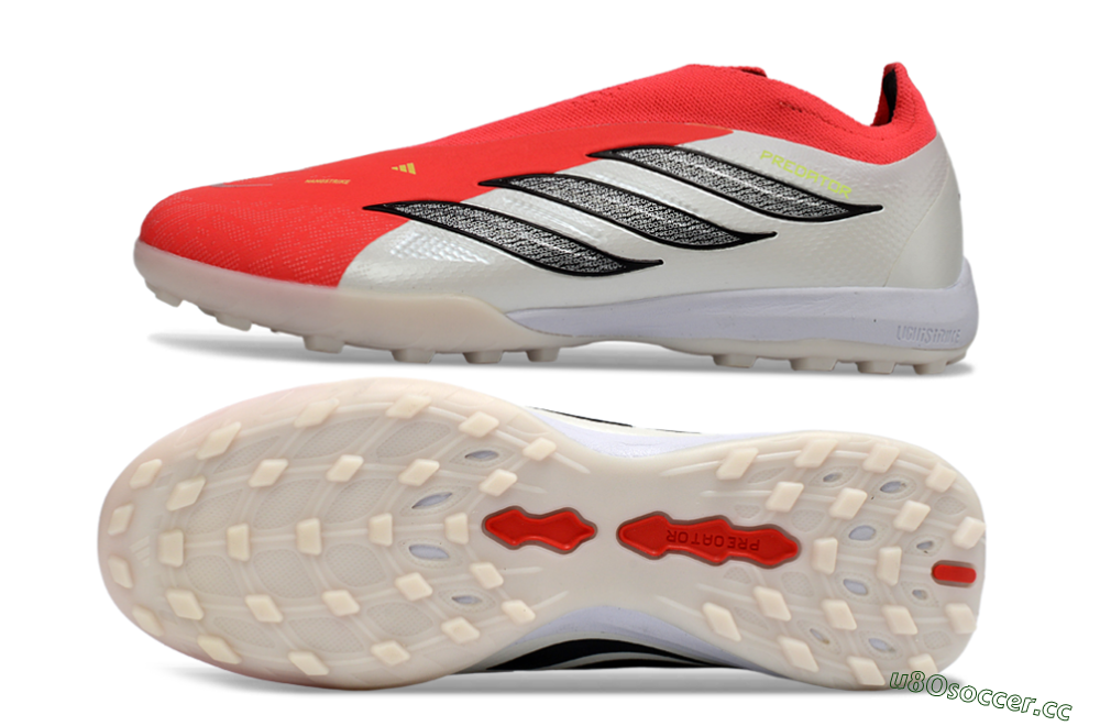 Men's Adidas Predator 26 Elite Laceless TF Artificial Turf Low-Tops Football Shoes - Red/Electric Red/Classic White 1