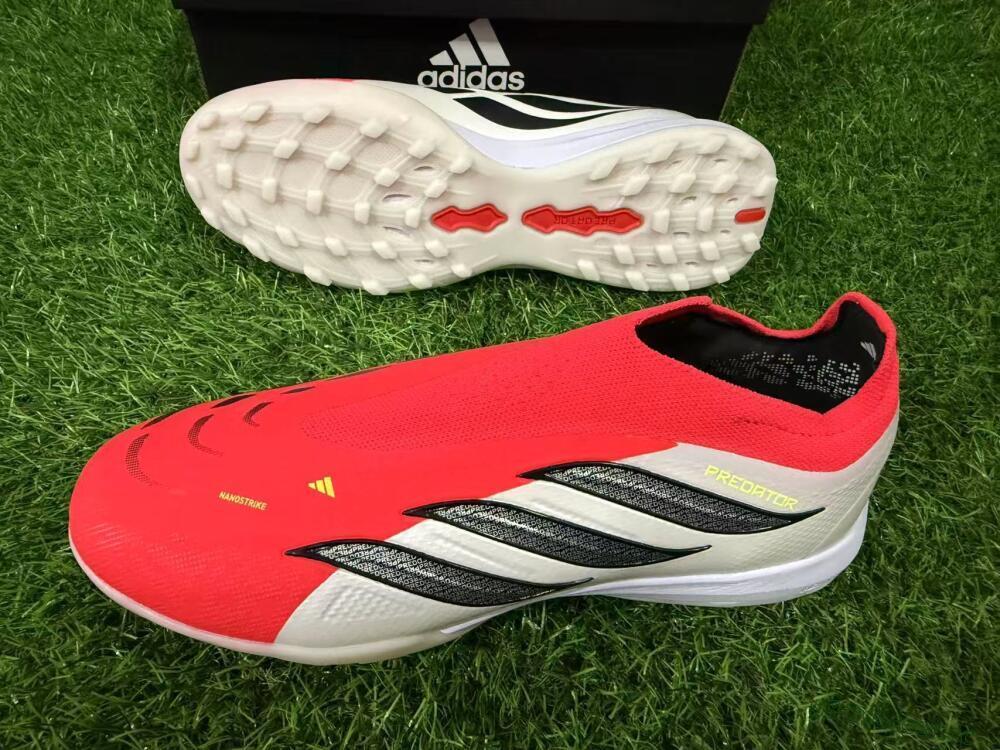 Men's Adidas Predator 26 Elite Laceless TF Artificial Turf Low-Tops Football Shoes - Red/Electric Red/Classic White