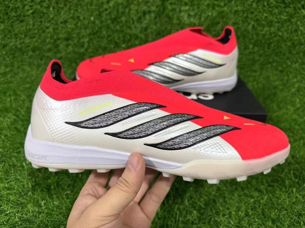 Men's Adidas Predator 26 Elite Laceless TF Artificial Turf Low-Tops Football Shoes - Red/Electric Red/Classic White