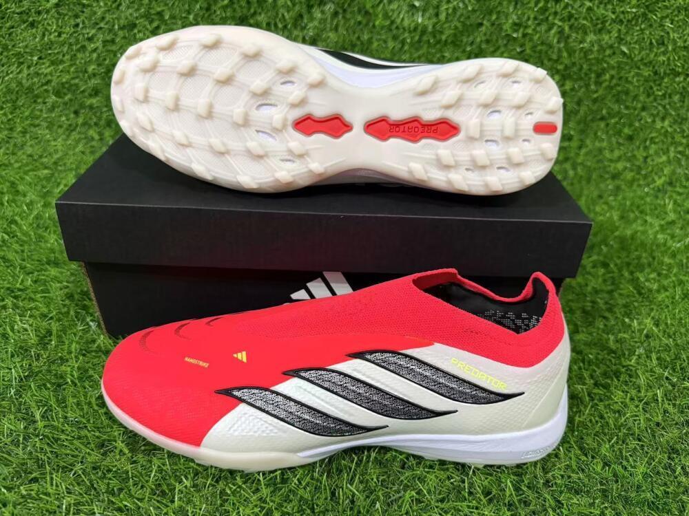 Men's Adidas Predator 26 Elite Laceless TF Artificial Turf Low-Tops Football Shoes - Red/Electric Red/Classic White