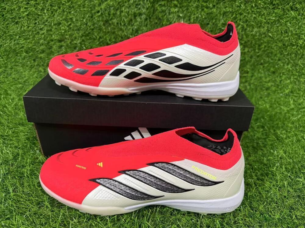 Men's Adidas Predator 26 Elite Laceless TF Artificial Turf Low-Tops Football Shoes - Red/Electric Red/Classic White