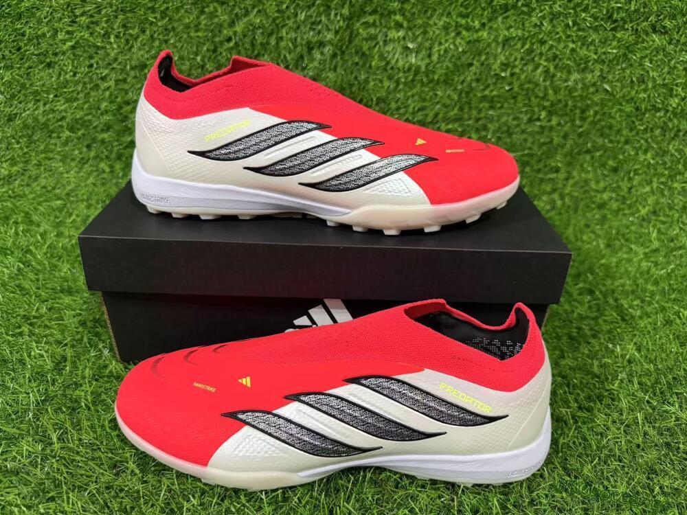 Men's Adidas Predator 26 Elite Laceless TF Artificial Turf Low-Tops Football Shoes - Red/Electric Red/Classic White