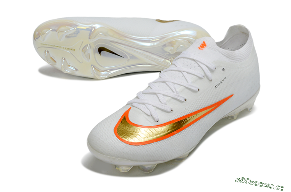 Men's Nike Air Zoom Mercurial Vapor 17 Elite FG Firm Ground Low-Tops Football Boots - White/Neon Orange/Metallic Gold 3