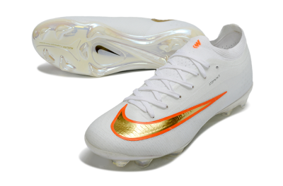 Men's Nike Air Zoom Mercurial Vapor 17 Elite FG Firm Ground Low-Tops Football Boots - White/Neon Orange/Metallic Gold