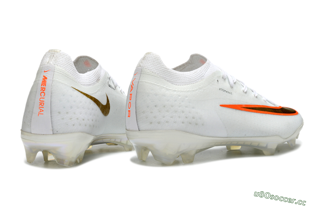 Men's Nike Air Zoom Mercurial Vapor 17 Elite FG Firm Ground Low-Tops Football Boots - White/Neon Orange/Metallic Gold 6