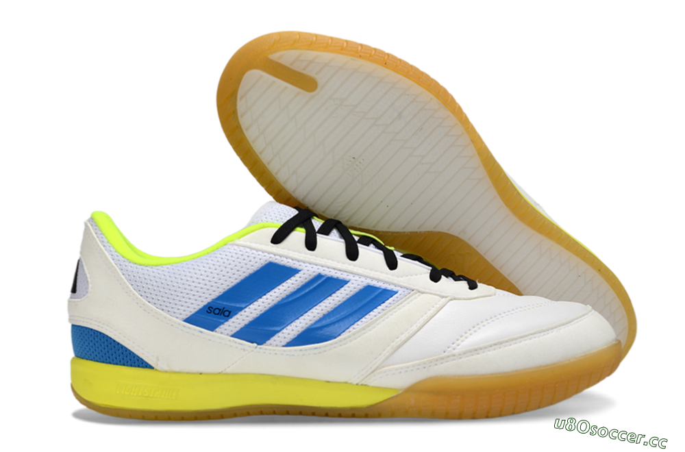 Men's Adidas Top Sala IC Indoor & Futsal Low-Tops Football Shoes - White/Bright Blue/Lime Green 2