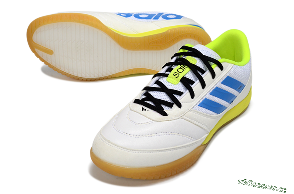 Men's Adidas Top Sala IC Indoor & Futsal Low-Tops Football Shoes - White/Bright Blue/Lime Green 3
