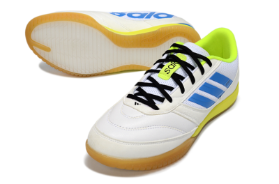 Men's Adidas Top Sala IC Indoor & Futsal Low-Tops Football Shoes - White/Bright Blue/Lime Green