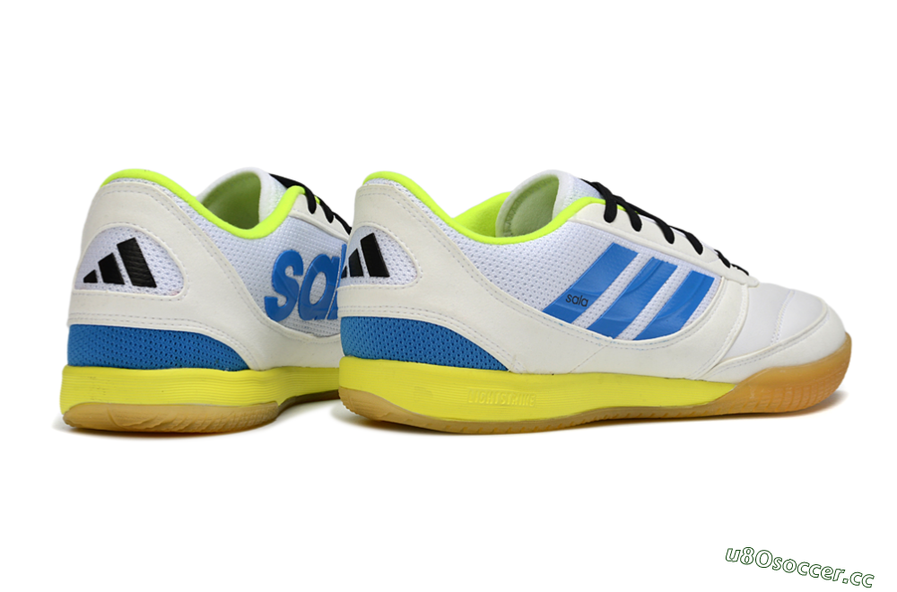 Men's Adidas Top Sala IC Indoor & Futsal Low-Tops Football Shoes - White/Bright Blue/Lime Green 6