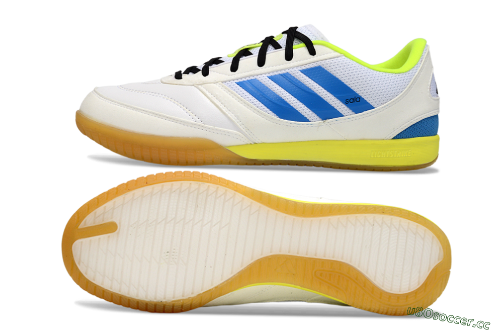 Men's Adidas Top Sala IC Indoor & Futsal Low-Tops Football Shoes - White/Bright Blue/Lime Green 1