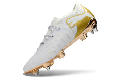 Men's Puma Future 8 Ultimate FG Firm Ground Low-Tops Football Boots - White/Gold/Champagne
