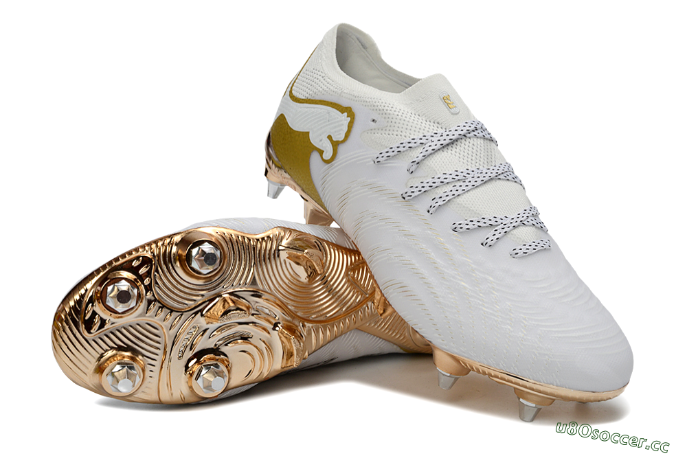 Men's Puma Future 8 Ultimate FG Firm Ground Low-Tops Football Boots - White/Gold/Champagne 3