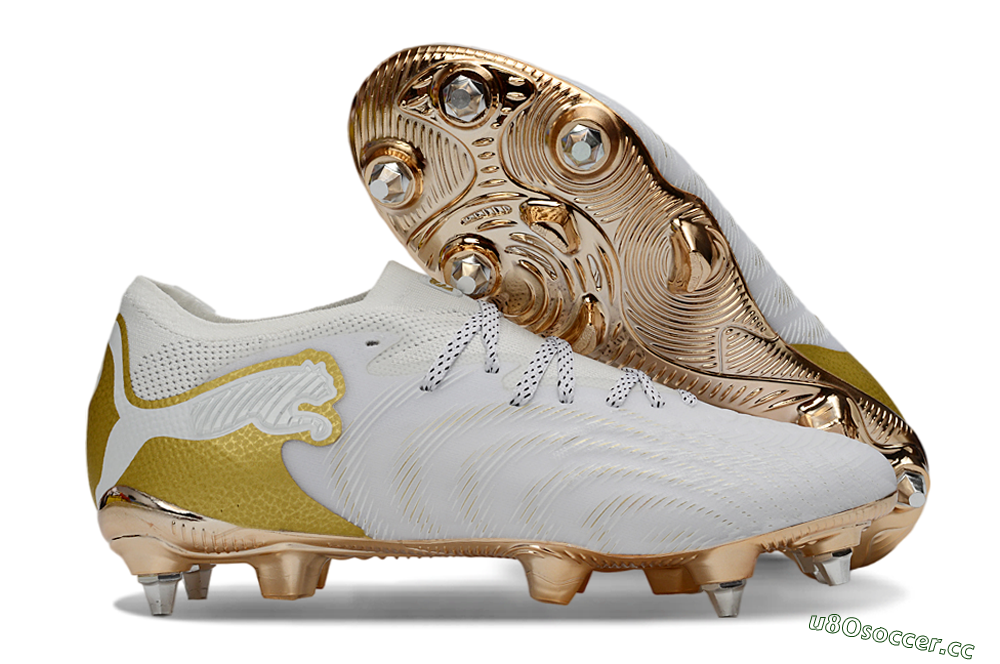 Men's Puma Future 8 Ultimate FG Firm Ground Low-Tops Football Boots - White/Gold/Champagne 2