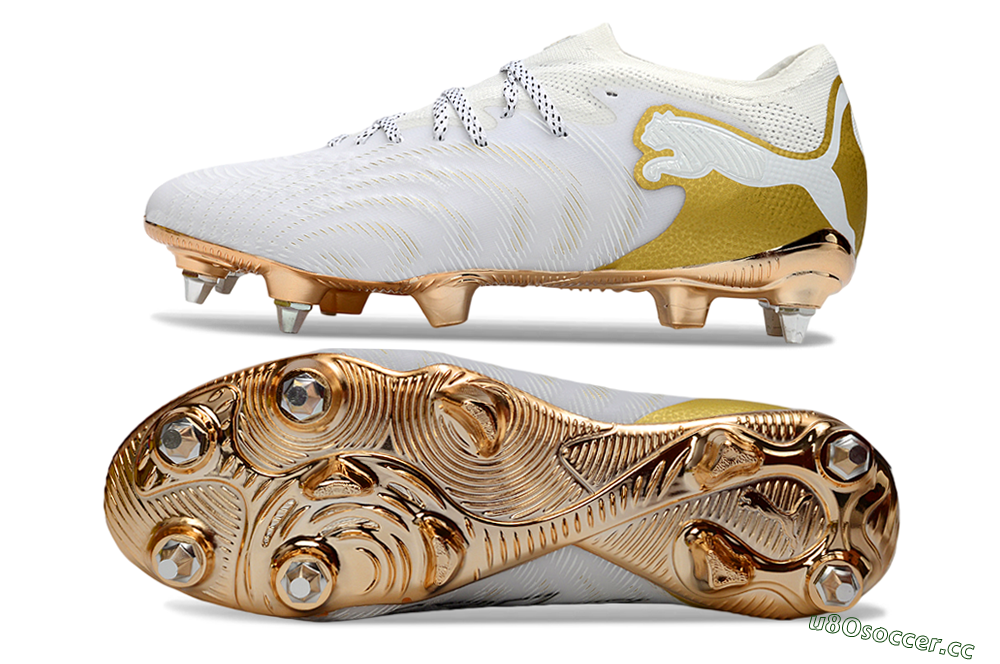 Men's Puma Future 8 Ultimate FG Firm Ground Low-Tops Football Boots - White/Gold/Champagne 1