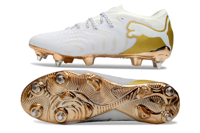 Men's Puma Future 8 Ultimate FG Firm Ground Low-Tops Football Boots - White/Gold/Champagne