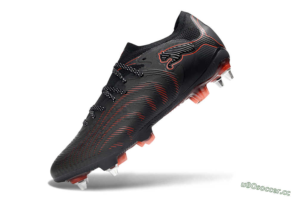 Men's Puma Future 8 Ultimate SG Soft Ground Low-Tops Football Boots - Black/Crimson Red/Bright Orange 5