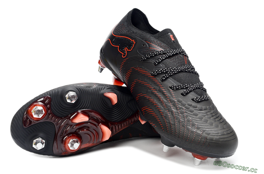 Men's Puma Future 8 Ultimate SG Soft Ground Low-Tops Football Boots - Black/Crimson Red/Bright Orange 3