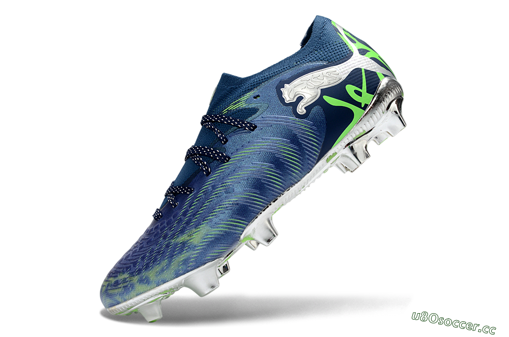 Men's Puma Future 8 Ultimate FG Firm Ground Low-Tops Football Boots - Navy/Neon Green/Chrome 5