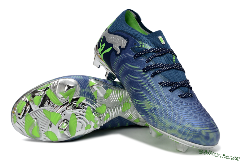 Men's Puma Future 8 Ultimate FG Firm Ground Low-Tops Football Boots - Navy/Neon Green/Chrome 3