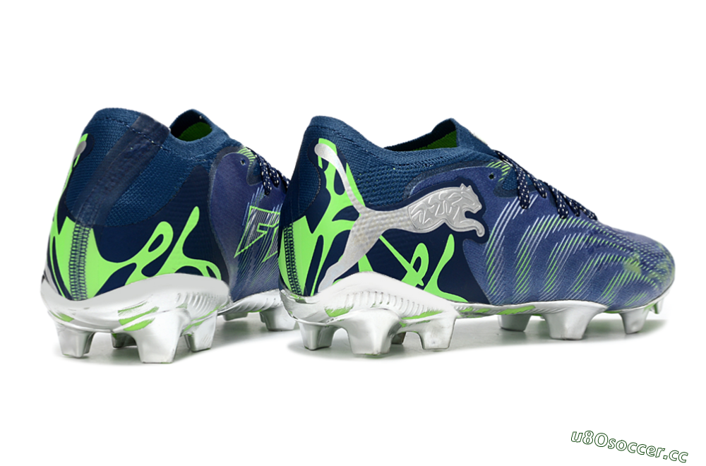 Men's Puma Future 8 Ultimate FG Firm Ground Low-Tops Football Boots - Navy/Neon Green/Chrome 6