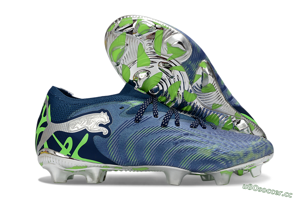 Men's Puma Future 8 Ultimate FG Firm Ground Low-Tops Football Boots - Navy/Neon Green/Chrome 2