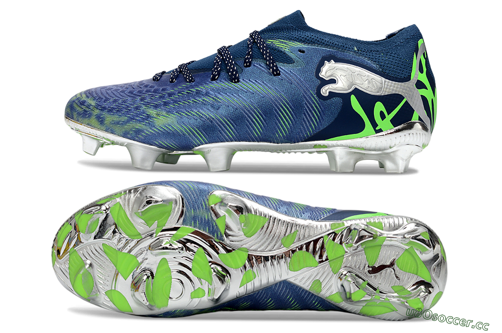 Men's Puma Future 8 Ultimate FG Firm Ground Low-Tops Football Boots - Navy/Neon Green/Chrome 1