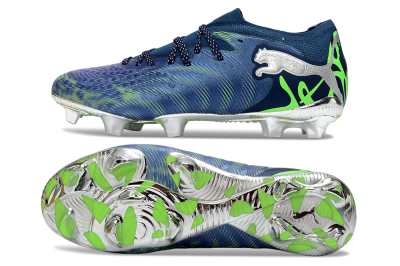 Men's Puma Future 8 Ultimate FG Firm Ground Low-Tops Football Boots - Navy/Neon Green/Chrome