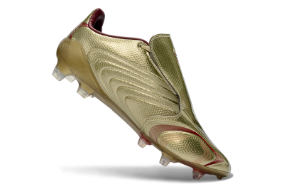 Men's Adidas F50 Elite Laceless FG Firm Ground Low-Tops Football Boots - Gold/Crimson Red/Metallic Finish