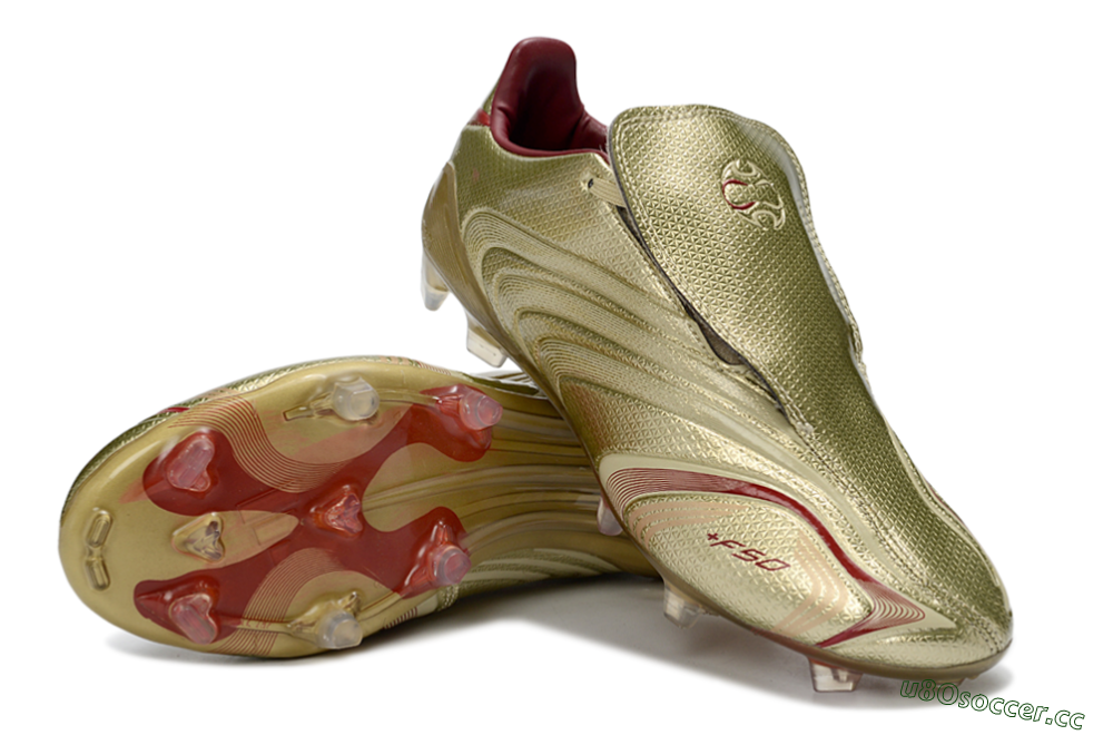 Men's Adidas F50 Elite Laceless FG Firm Ground Low-Tops Football Boots - Gold/Crimson Red/Metallic Finish 3
