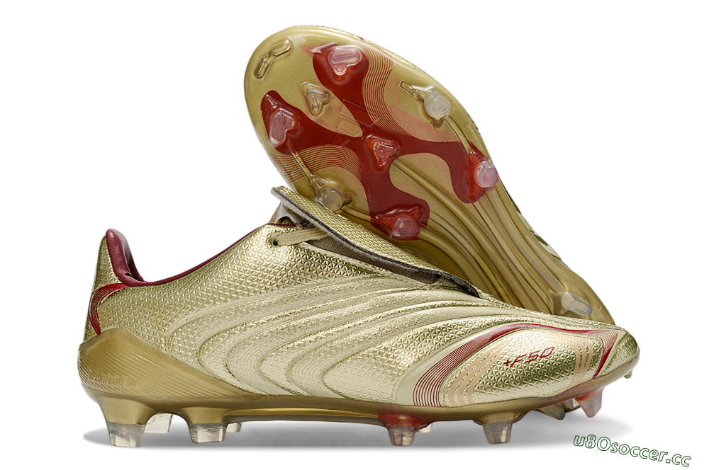 Men's Adidas F50 Elite Laceless FG Firm Ground Low-Tops Football Boots - Gold/Crimson Red/Metallic Finish 2