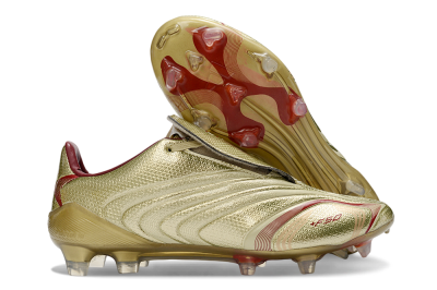 Men's Adidas F50 Elite Laceless FG Firm Ground Low-Tops Football Boots - Gold/Crimson Red/Metallic Finish