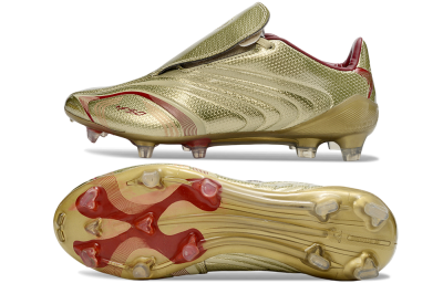 Men's Adidas F50 Elite Laceless FG Firm Ground Low-Tops Football Boots - Gold/Crimson Red/Metallic Finish