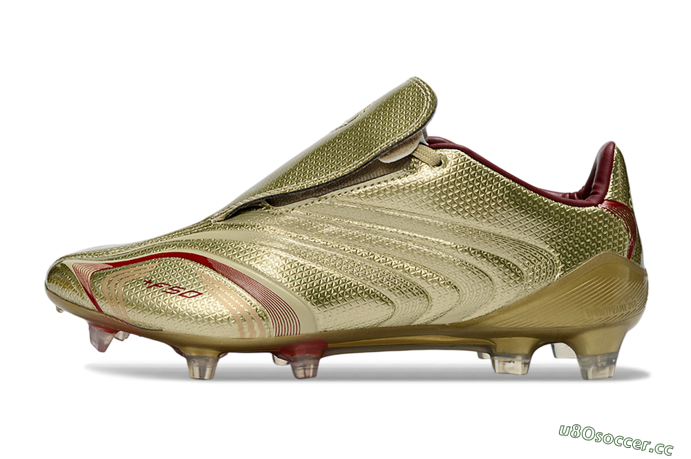 Men's Adidas F50 Elite Laceless FG Firm Ground Low-Tops Football Boots - Gold/Crimson Red/Metallic Finish 0
