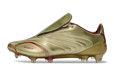 Men's Adidas F50 Elite Laceless FG Firm Ground Low-Tops Football Boots - Gold/Crimson Red/Metallic Finish