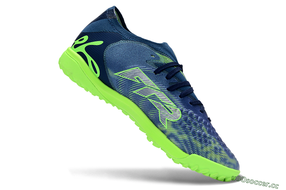 Men's Puma Future 8 Ultimate TF Artificial Turf Low-Tops Football Shoes - Blue/Lime Green/Navy Blue 4
