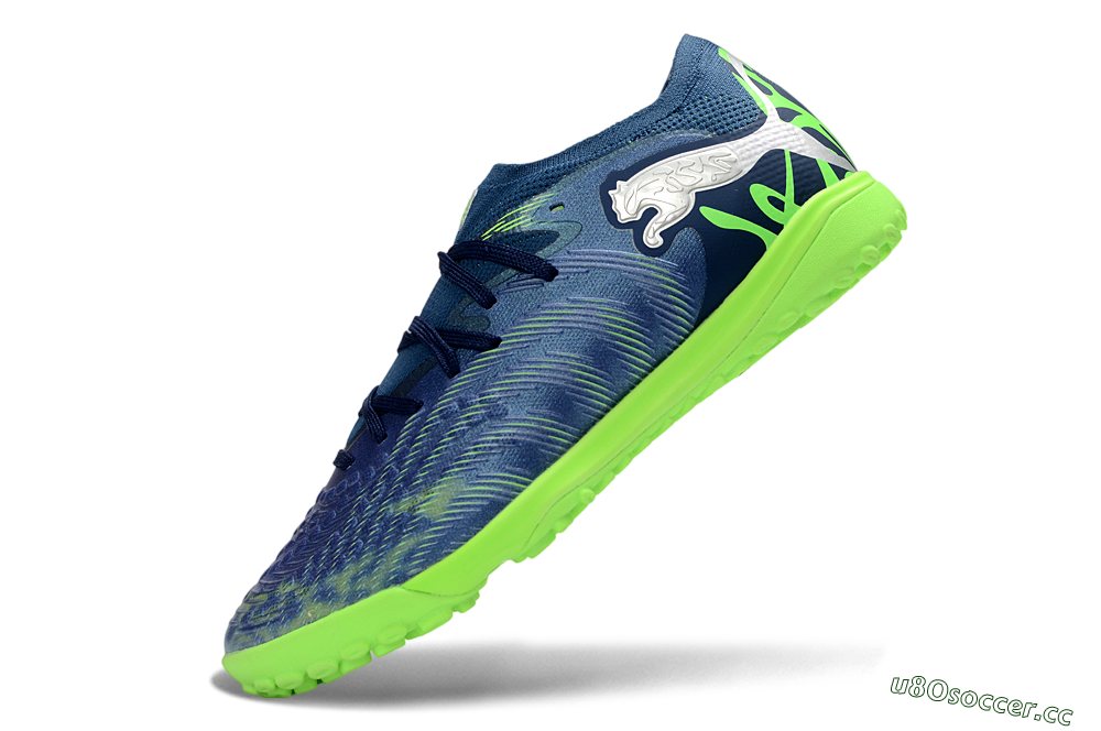Men's Puma Future 8 Ultimate TF Artificial Turf Low-Tops Football Shoes - Blue/Lime Green/Navy Blue 5